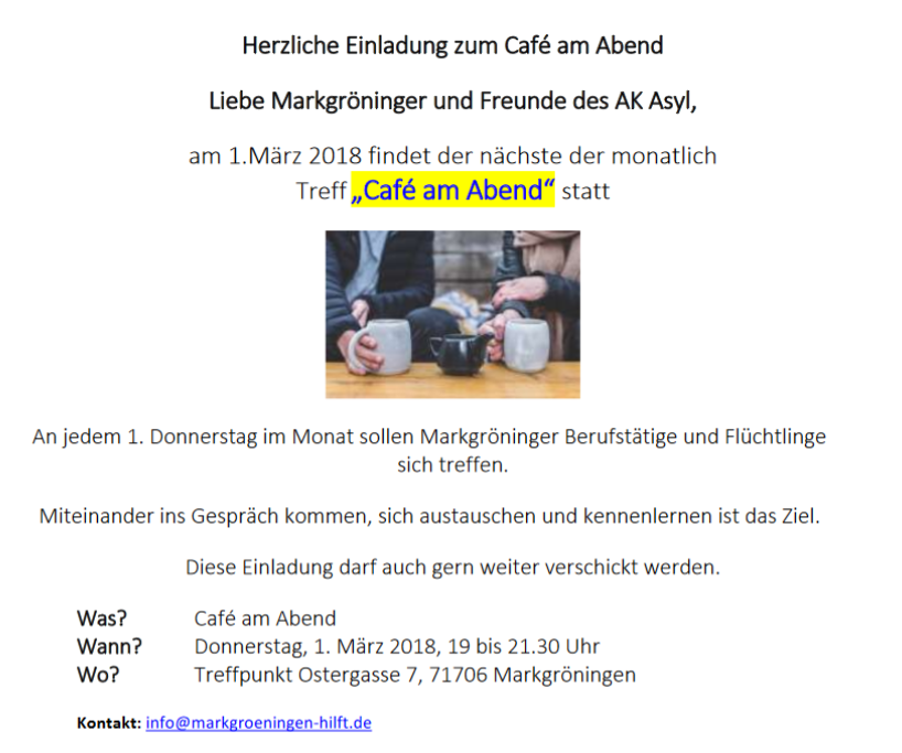 Cafe Am Abend Eine Herzliche Einladung Markgroningen Hilft